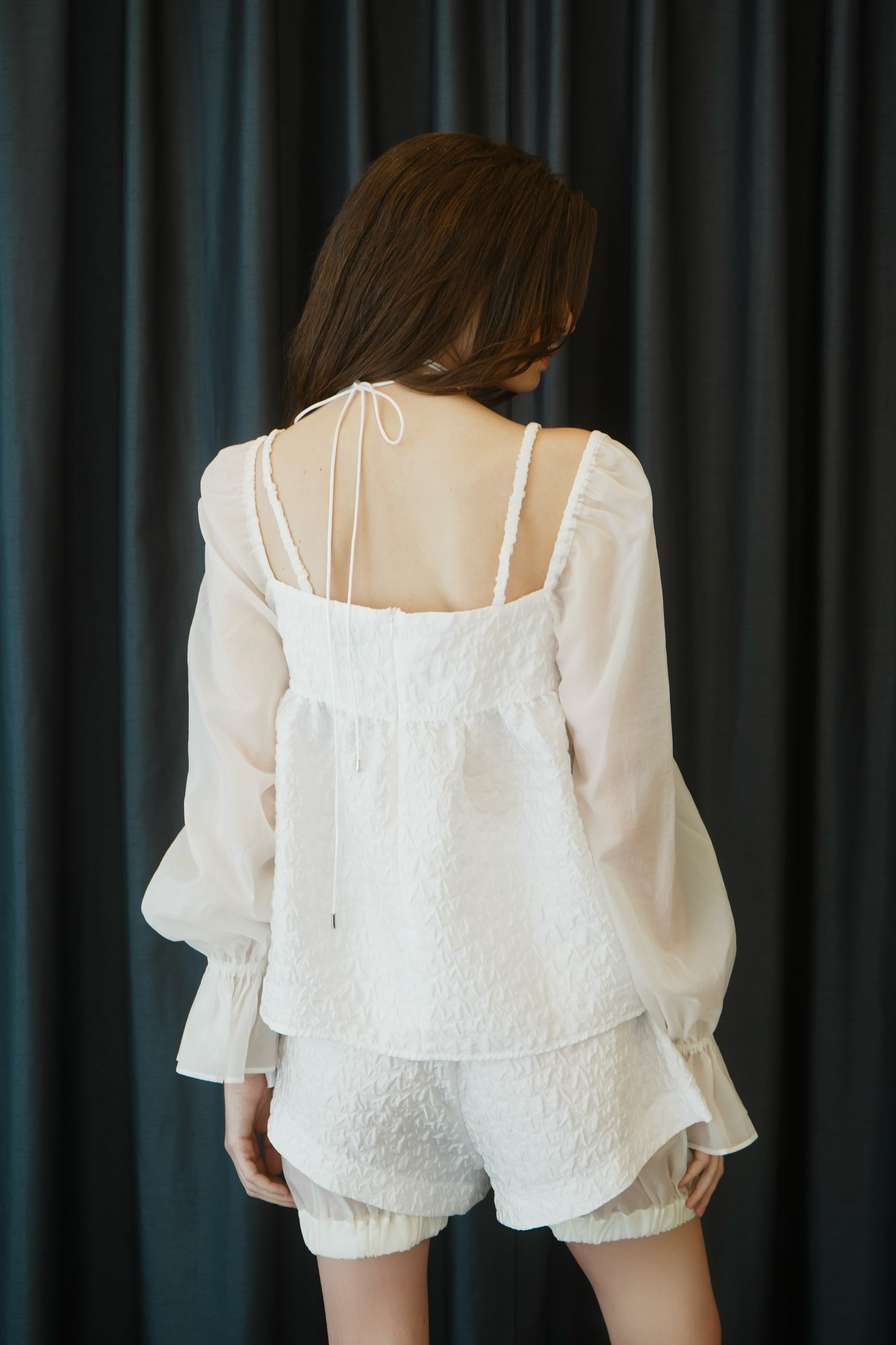 See-through Jacquard tiered blouse