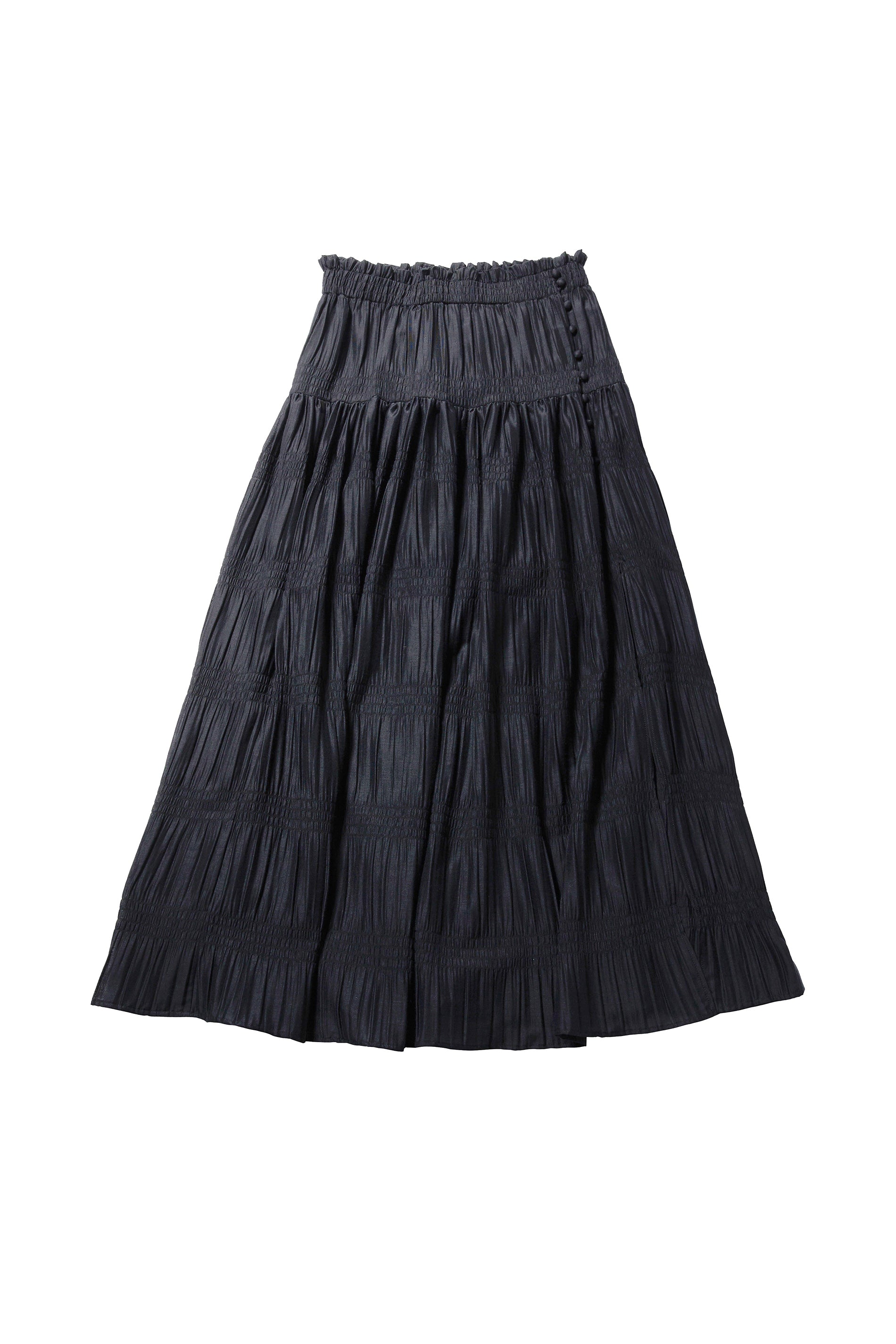 Micro pleats flare skirt w/slit