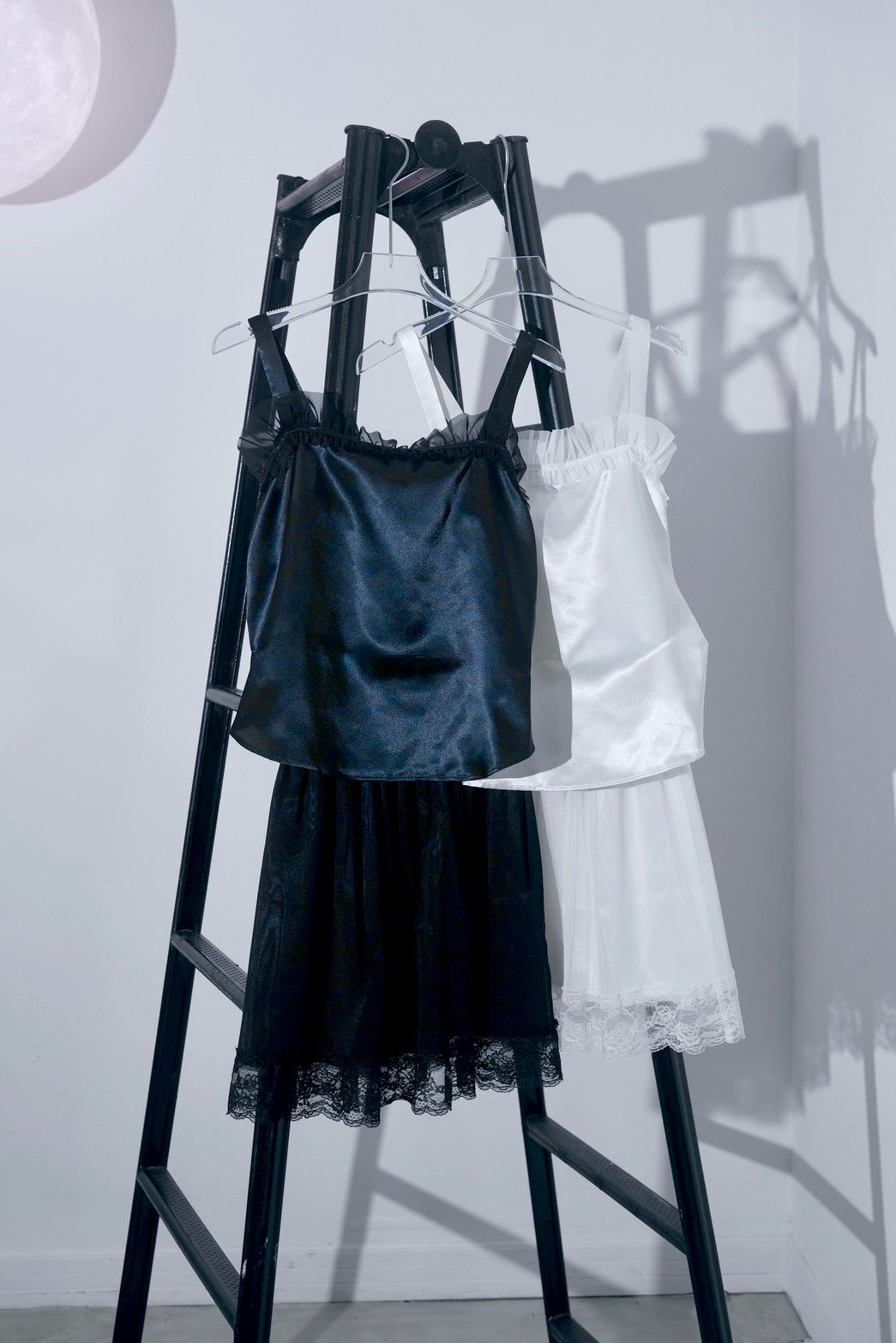 Satin Tulle camisole & Petti skirt Set (White)